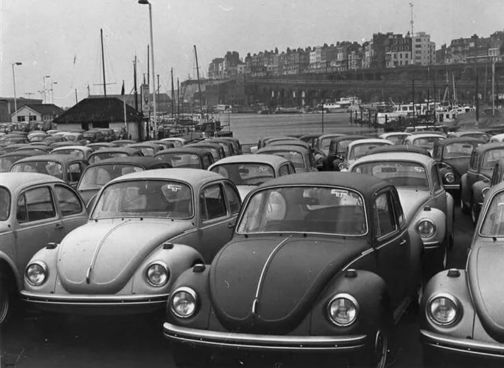 imported Super Beetles stored on the cross wall in Ramsgate's Royal Harbor