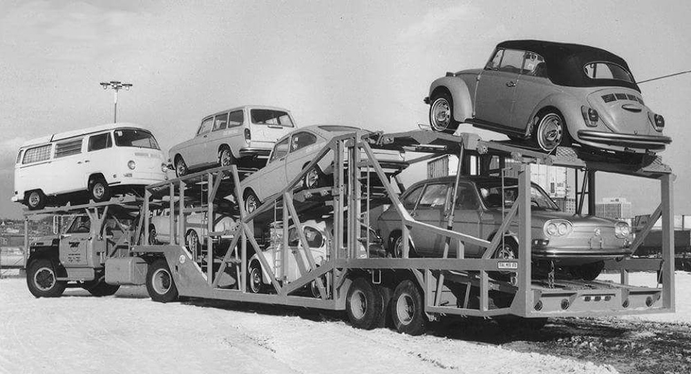 VW Transport truck with VWs on it