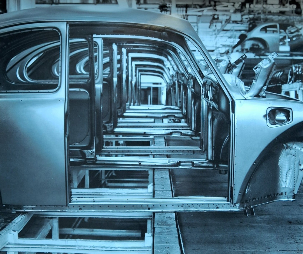 1973 Super Beetle bodies assembled